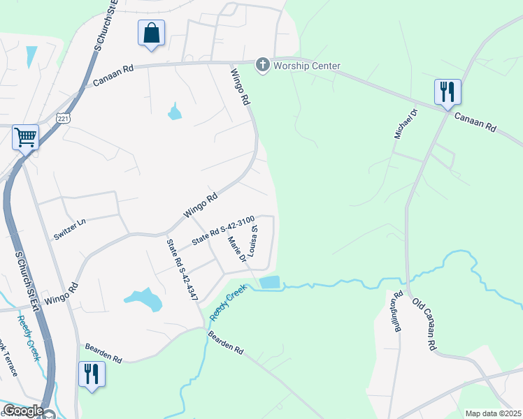 map of restaurants, bars, coffee shops, grocery stores, and more near 300 Patricia Drive in Roebuck