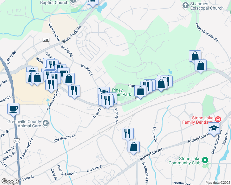 map of restaurants, bars, coffee shops, grocery stores, and more near 10 Bostic Street in Greenville