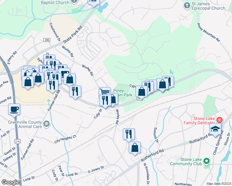 map of restaurants, bars, coffee shops, grocery stores, and more near 5 Bostic Street in Greenville