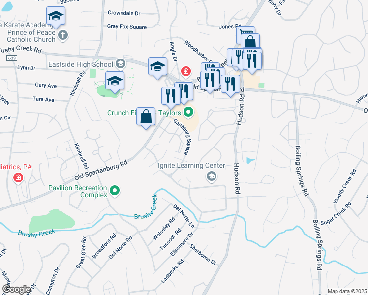 map of restaurants, bars, coffee shops, grocery stores, and more near 4990 Old Spartanburg Road in Taylors