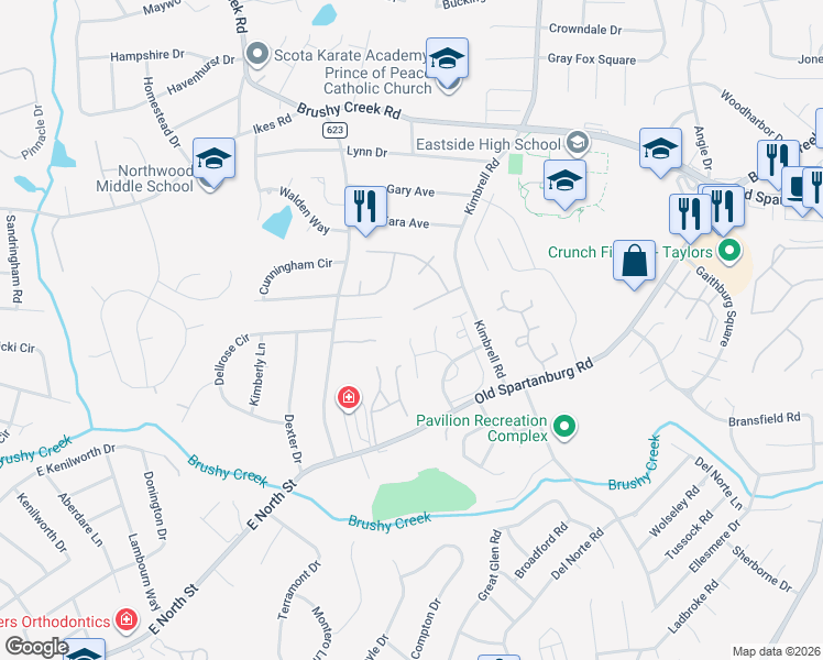 map of restaurants, bars, coffee shops, grocery stores, and more near 19 Hazelnut Court in Taylors