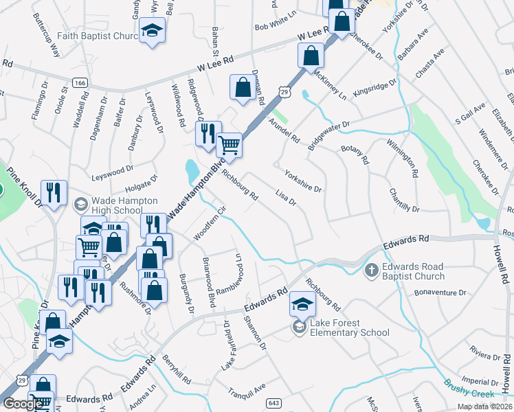 map of restaurants, bars, coffee shops, grocery stores, and more near 1 Richbourg Court in Greenville