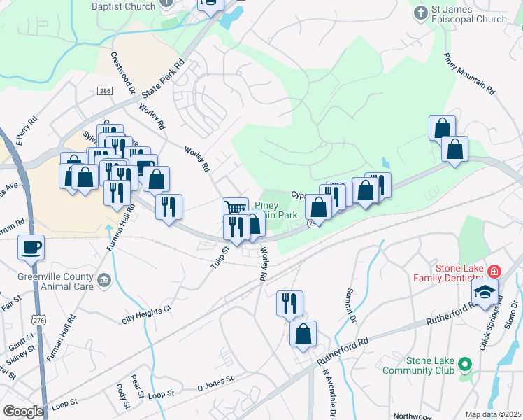 map of restaurants, bars, coffee shops, grocery stores, and more near 10 Bostic Street in Greenville