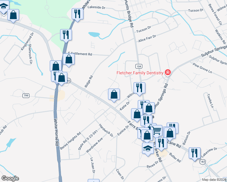 map of restaurants, bars, coffee shops, grocery stores, and more near 322 Barnhill Court in Greenville
