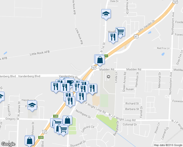 map of restaurants, bars, coffee shops, grocery stores, and more near North 1st Street in Jacksonville