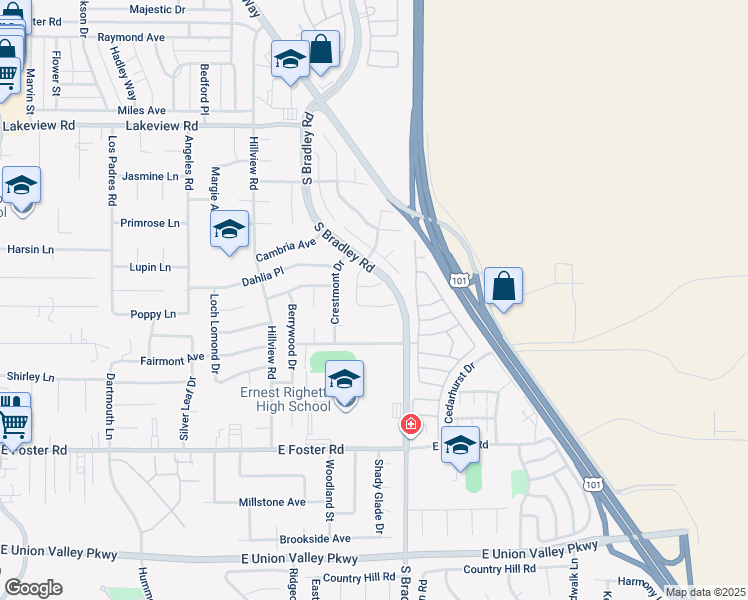 map of restaurants, bars, coffee shops, grocery stores, and more near 977 Terrace Avenue in Santa Maria