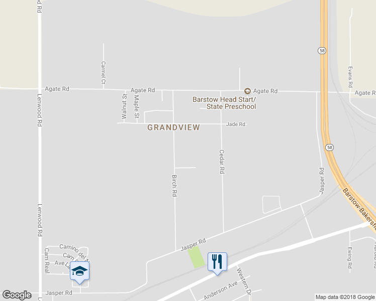 map of restaurants, bars, coffee shops, grocery stores, and more near 35063 Birch Road in Barstow