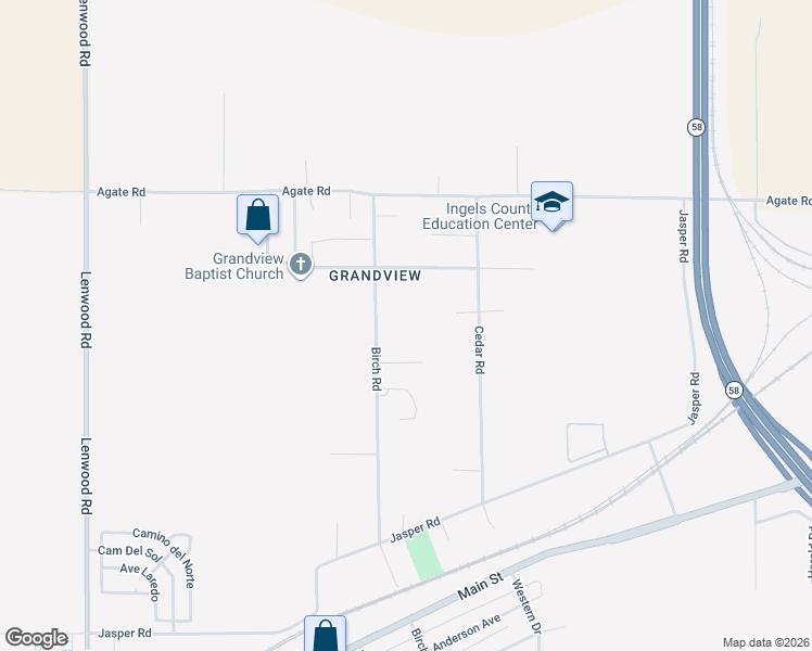 map of restaurants, bars, coffee shops, grocery stores, and more near 35063 Birch Road in Barstow