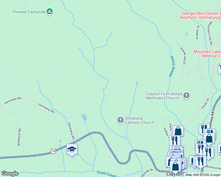 map of restaurants, bars, coffee shops, grocery stores, and more near 11 Stirling Lane in Clayton