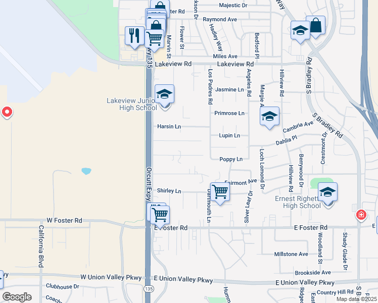 map of restaurants, bars, coffee shops, grocery stores, and more near 261 Pabst Lane in Santa Maria
