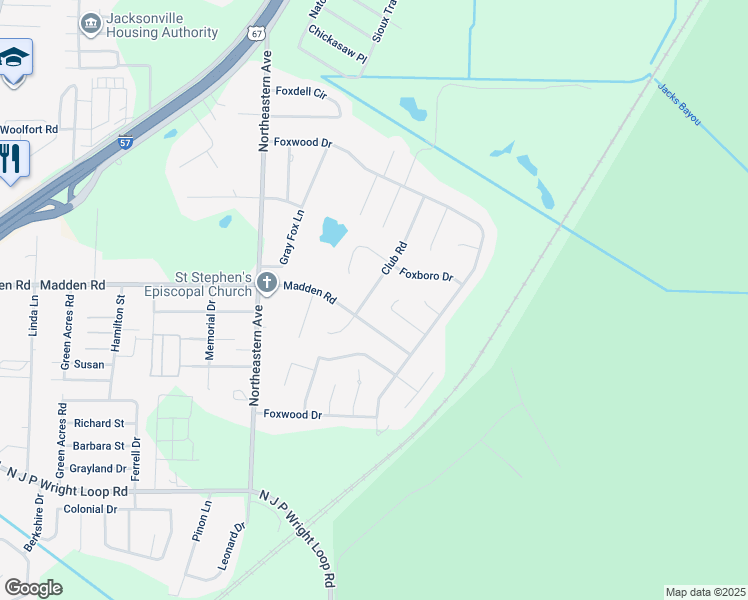 map of restaurants, bars, coffee shops, grocery stores, and more near 28 Club Road in Jacksonville