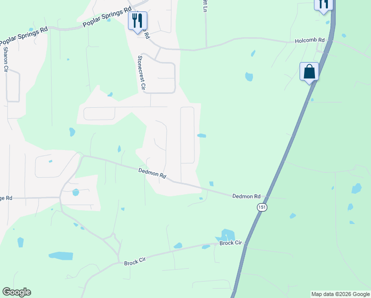 map of restaurants, bars, coffee shops, grocery stores, and more near 638 Misty Ridge Lane in Ringgold