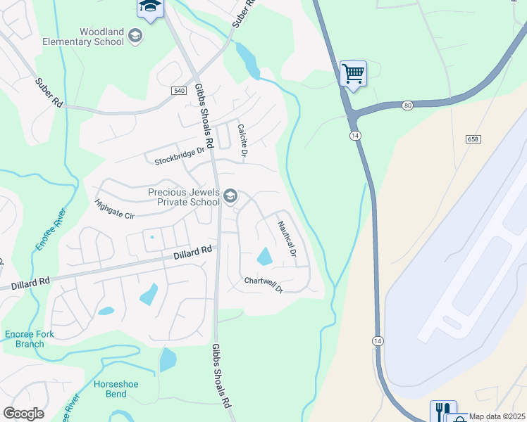 map of restaurants, bars, coffee shops, grocery stores, and more near 712 Chartwell Drive in Greer