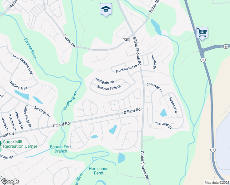 map of restaurants, bars, coffee shops, grocery stores, and more near 218 Highgate Circle in Greer
