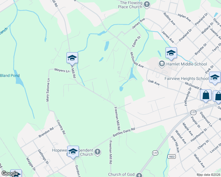 map of restaurants, bars, coffee shops, grocery stores, and more near 112 Arlee Drive in Hamlet