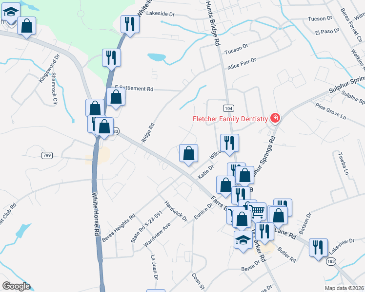 map of restaurants, bars, coffee shops, grocery stores, and more near 322 Barnhill Court in Greenville