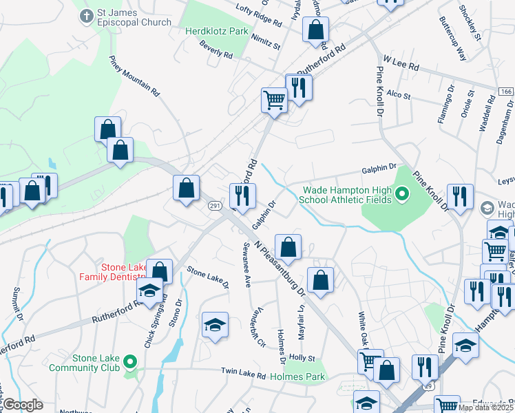 map of restaurants, bars, coffee shops, grocery stores, and more near 28 Hillrose Avenue in Greenville