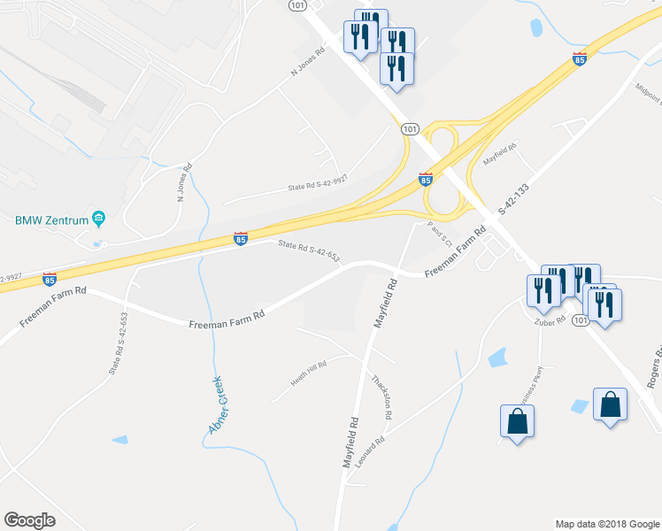map of restaurants, bars, coffee shops, grocery stores, and more near 210 Freeman Farm Road in Duncan
