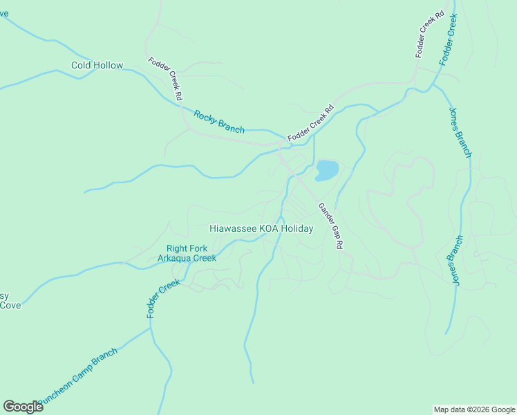 map of restaurants, bars, coffee shops, grocery stores, and more near 540 Gander Gap Road in Hiawassee