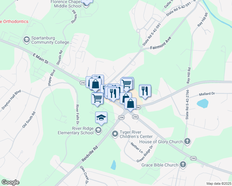 map of restaurants, bars, coffee shops, grocery stores, and more near 2141 East Main Street in Duncan