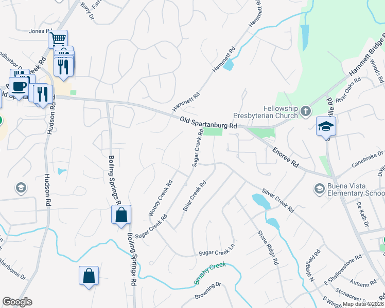 map of restaurants, bars, coffee shops, grocery stores, and more near 110 Sugar Creek Road in Greer