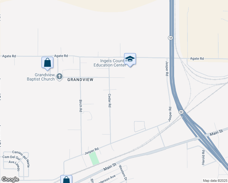 map of restaurants, bars, coffee shops, grocery stores, and more near 35061 Cedar Road in Barstow