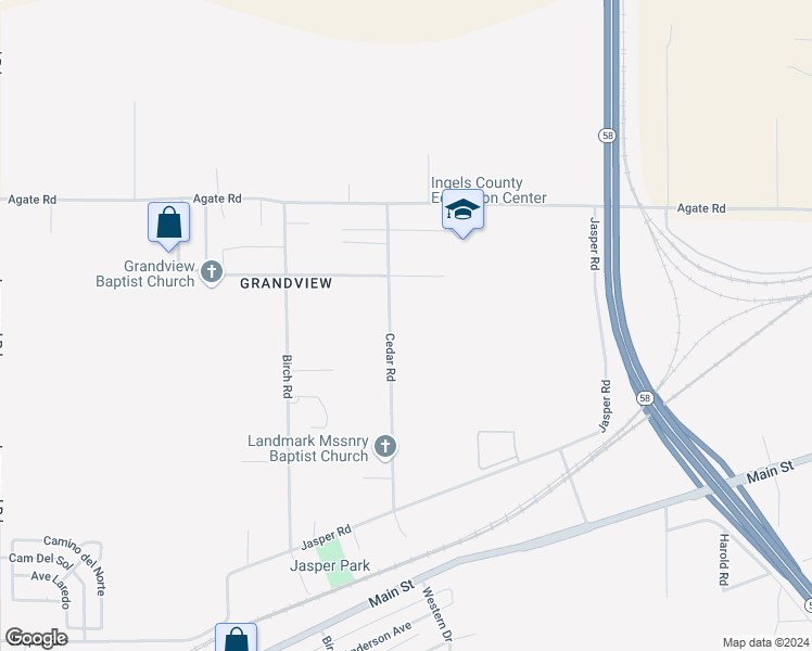 map of restaurants, bars, coffee shops, grocery stores, and more near 35061 Cedar Road in Barstow