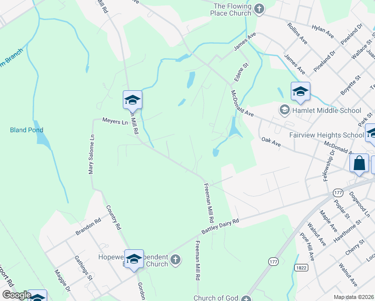 map of restaurants, bars, coffee shops, grocery stores, and more near 115 Arlee Drive in Hamlet