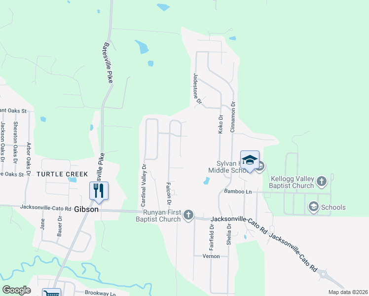 map of restaurants, bars, coffee shops, grocery stores, and more near 70 Falcon Cove in North Little Rock