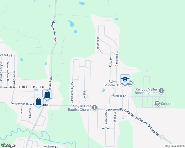 map of restaurants, bars, coffee shops, grocery stores, and more near 70 Falcon Cove in North Little Rock