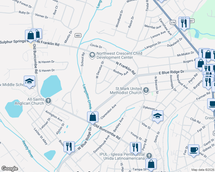 map of restaurants, bars, coffee shops, grocery stores, and more near 104 East Decatur Street in Greenville