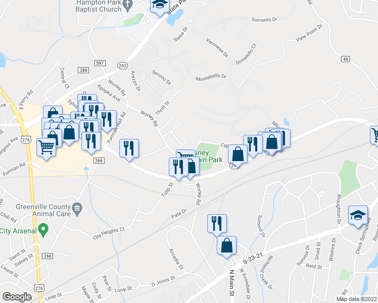 map of restaurants, bars, coffee shops, grocery stores, and more near 5 Bostic Street in Greenville