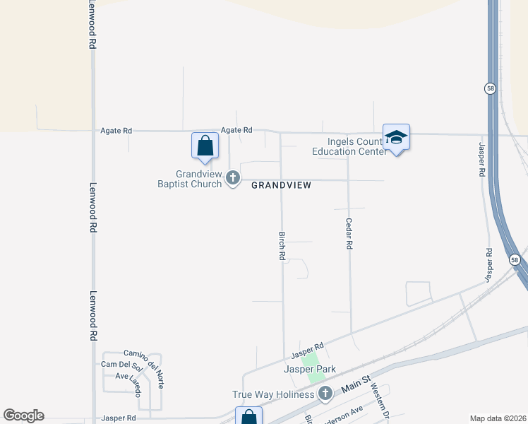map of restaurants, bars, coffee shops, grocery stores, and more near 35050 Birch Road in Barstow