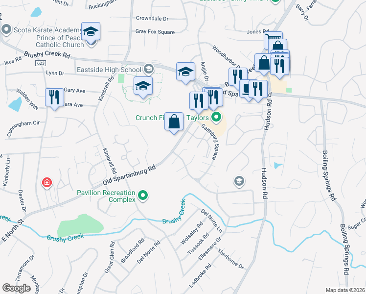map of restaurants, bars, coffee shops, grocery stores, and more near 5 Georgetown Circle in Taylors