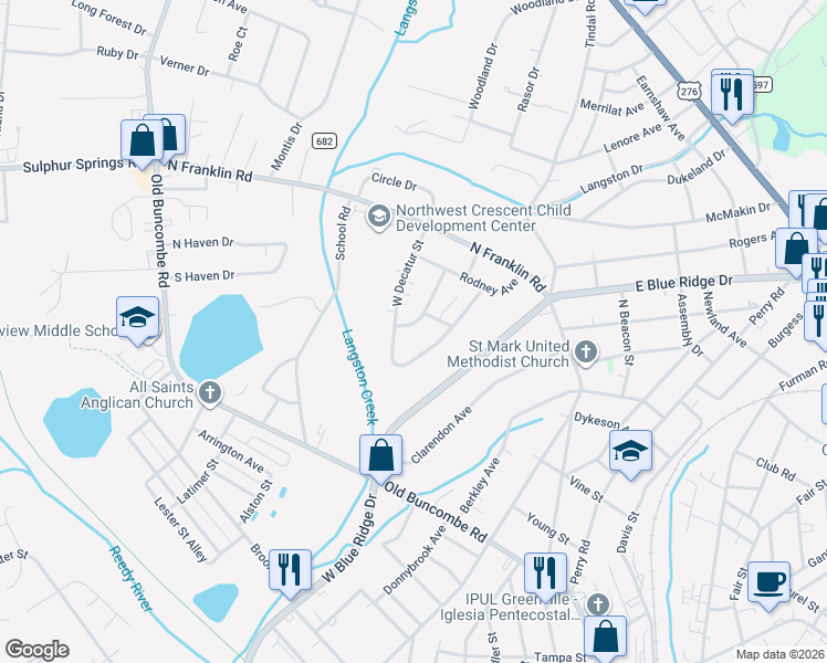map of restaurants, bars, coffee shops, grocery stores, and more near 107 Rutledge Avenue in Greenville