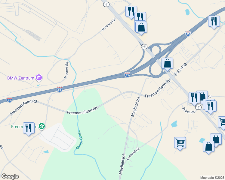 map of restaurants, bars, coffee shops, grocery stores, and more near 210 Freeman Farm Road in Duncan