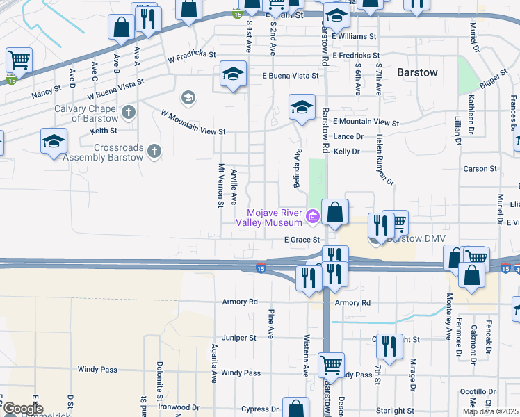 map of restaurants, bars, coffee shops, grocery stores, and more near 824 South 2nd Avenue in Barstow
