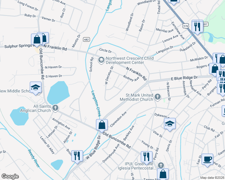 map of restaurants, bars, coffee shops, grocery stores, and more near 107 Rutledge Avenue in Greenville