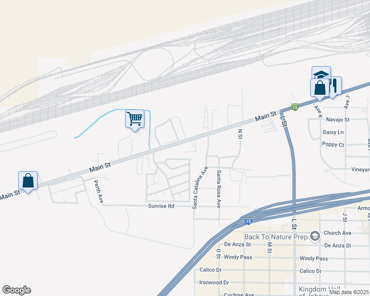 map of restaurants, bars, coffee shops, grocery stores, and more near 2430 Main Street in Barstow