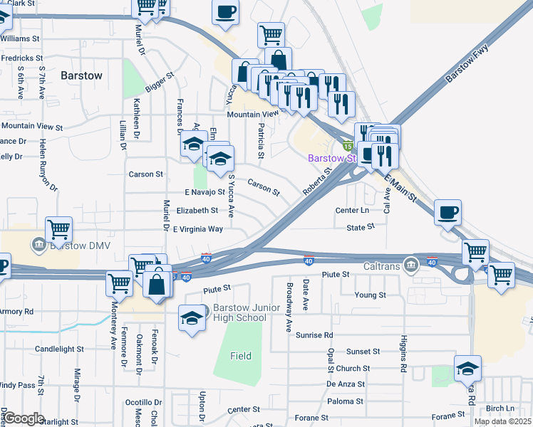 map of restaurants, bars, coffee shops, grocery stores, and more near 1240 East Navajo Street in Barstow