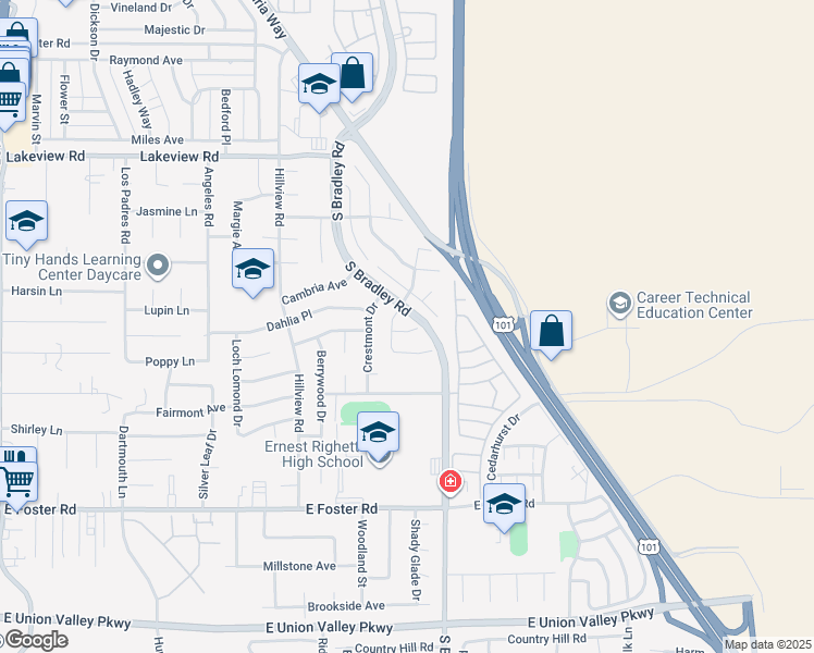 map of restaurants, bars, coffee shops, grocery stores, and more near 977 Terrace Avenue in Santa Maria