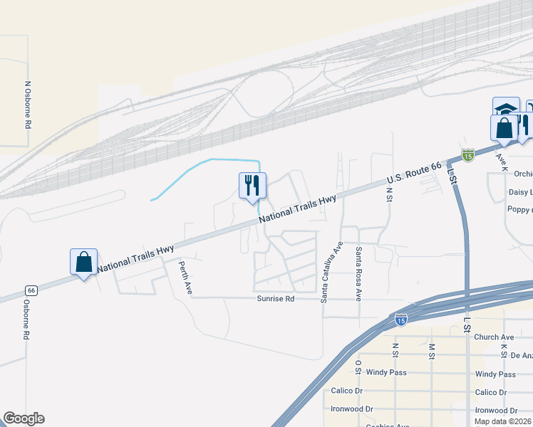 map of restaurants, bars, coffee shops, grocery stores, and more near in Barstow