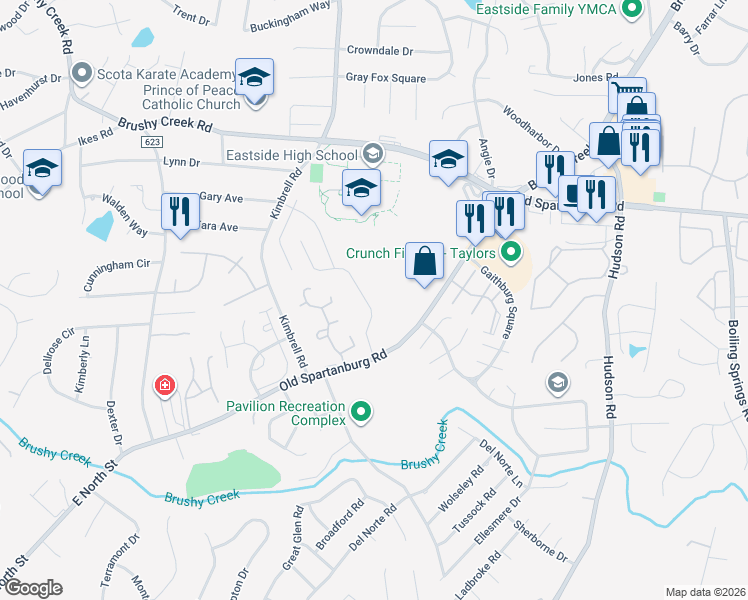 map of restaurants, bars, coffee shops, grocery stores, and more near 11 Noble Wing Ln in Greenville