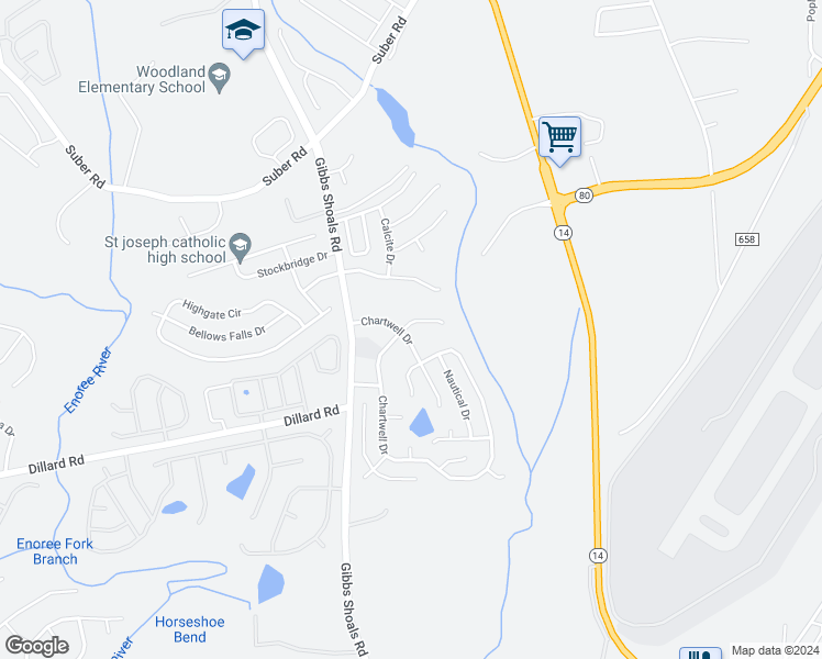 map of restaurants, bars, coffee shops, grocery stores, and more near 206 Marshland Lane in Greer