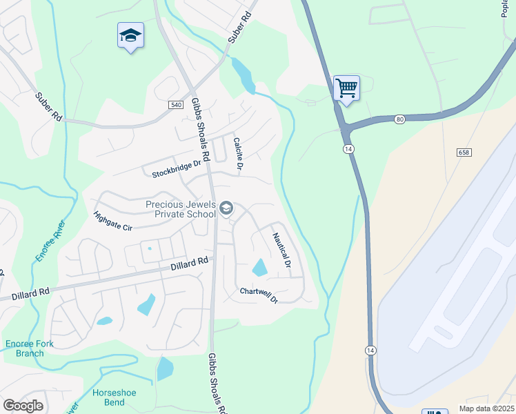 map of restaurants, bars, coffee shops, grocery stores, and more near 214 Marshland Lane in Greer