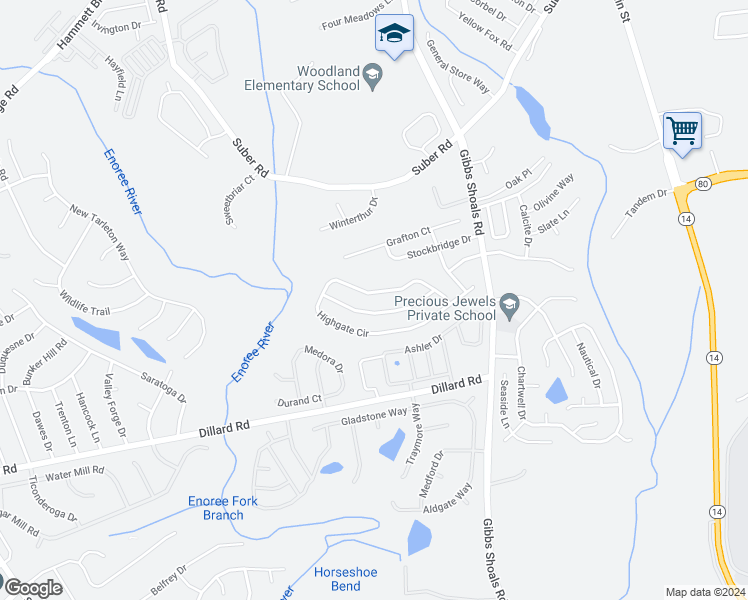 map of restaurants, bars, coffee shops, grocery stores, and more near 324 Highgate Circle in Greer