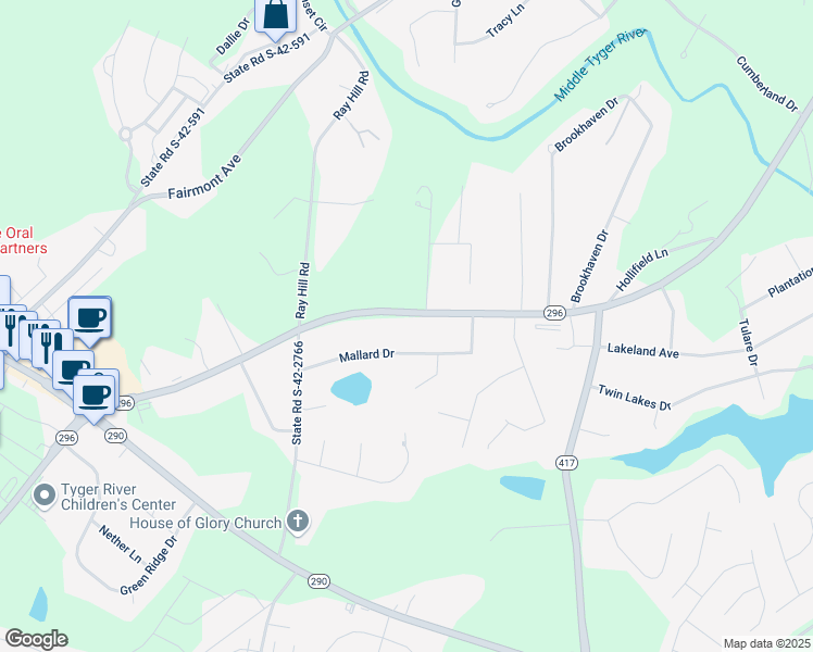 map of restaurants, bars, coffee shops, grocery stores, and more near 5708 Reidville Road in Moore