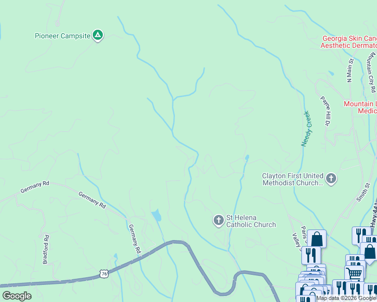 map of restaurants, bars, coffee shops, grocery stores, and more near 11 Stirling Lane in Clayton