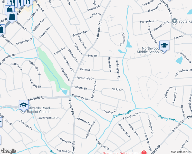map of restaurants, bars, coffee shops, grocery stores, and more near 25 Forestdale Drive in Taylors
