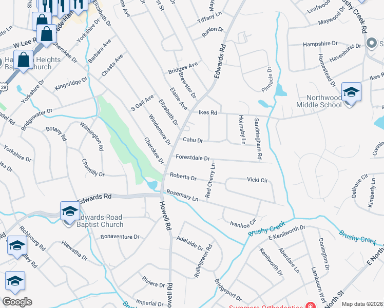 map of restaurants, bars, coffee shops, grocery stores, and more near 9 Forestdale Drive in Taylors